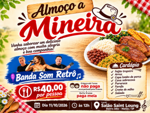 Almoço à Mineira no Salão de Festa da Paróquia de Nossa Senhora Aparecida no Bairro Alto em Matão/SP